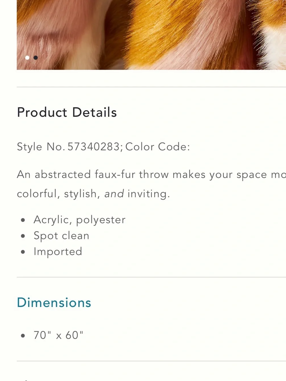ANTHROPOLOGIE Fauna Faux Fur Throw Blanket